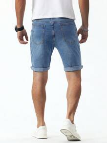Manfinity Homme Men's Pocket Ripped Cuffed Casual Versatile Denim Shorts Ripped Jorts - Light Wash - View 2