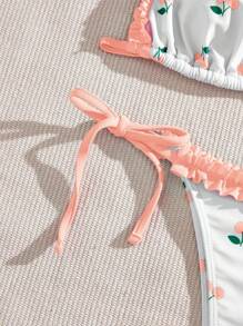 Swim Mod Cute Cherry Print Triangle Bikini Top