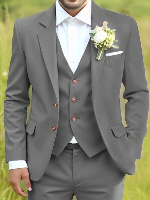 Manfinity Bizformal Conjunto de traje y pantalones formales para hombre, traje de boda/fiesta de solapa única para hombre