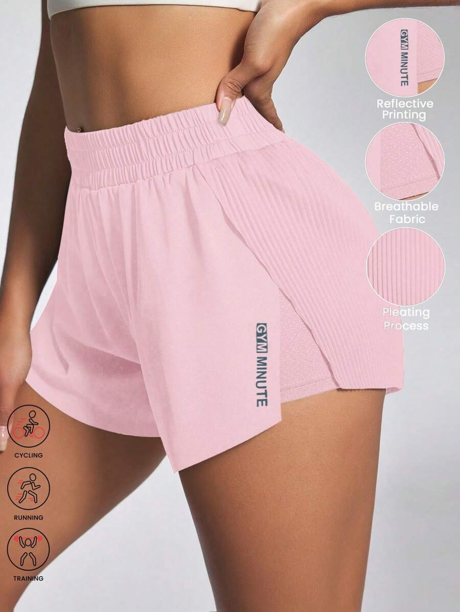 Sovereign Charm Women's Letter Print Side Split Casual Sports Shorts Workout Short - Pink - View 1