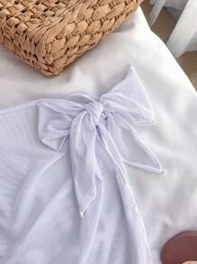 SHEIN Leap Crew 少女度假碎花侧蝴蝶结装饰休闲连体泳衣（含罩衫裙）