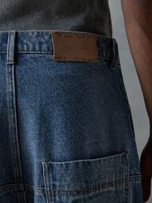 NEON BLANC Men's Street Fashion Woven Loose Fit Embroidered Flared Leg Jeans