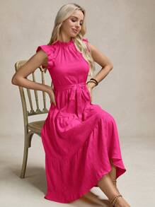 SHEIN LUNE Women's Short Sleeve Tie Waist Dress