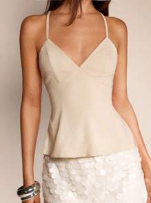 Glamine Áo ba lỗ hở lưng gợi cảm cho nữ, thích hợp cho những buổi hẹn hò và đi chơi - Màu be - Xem 3