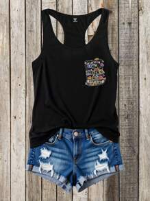 EMERY ROSE 花卉和骷髅印花休闲简约大码吊带背心，适合夏季