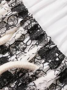 FRIFUL Pantalones de pierna ancha con estampado a cuadros en contraste y cordón ajustable en la cintura para mujer