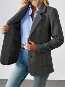 Franclia Áo khoác blazer nữ họa tiết xương cá, áo khoác ngoài mùa thu đông chất lượng cao dành cho nữ, trang phục mùa thu cho nữ. - màu đen - Xem 6