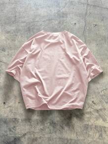 AXEPEAK Camiseta casual de manga corta holgada de punto con parches para hombres, uso diario para adultos jóvenes, edición de ropa urbana, estilo de los años 2000 - Rosa - Ver 2