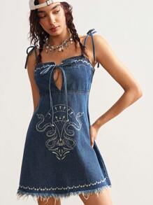 Bohemela 女式休闲纯色牛仔吊带迷你连衣裙