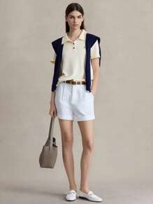 Briarwyn Áo thun nữ cổ bẻ tay ngắn mùa hè, thường ngày, đa năng, phong cách Old Money, quần áo trở lại trường cho nữ, màu vàng bơ - Màu be - Xem 6