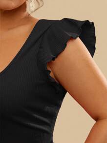 Travachic Top ajustado y corto de mujer talla grande de color rojo sólido con mangas abullonadas, estilo tropical casual de vacaciones