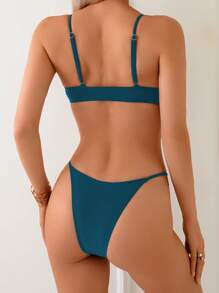 Swim Basics Women's Summer Beach Solid Color Sexy Bikini Set - Blue - View 2