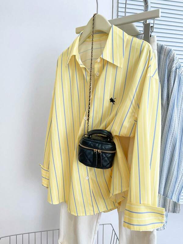 INAWLY Women Casual Commuter Striped Long Sleeve Shirt