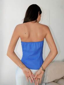 SHEIN Clasi Áo quây một hàng cúc thời trang dành cho nữ, đính đá lấp lánh, kiểu dáng công sở, trang phục thường ngày, phong cách công sở, trang phục dự tiệc, phong cách cao bồi. - Màu xanh lam - Xem 2