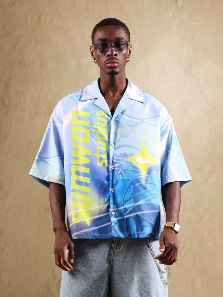 Artistic All Over Print Loose Fit Button Down Shirt