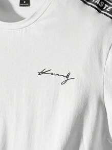 NEON BLANC Maglietta da uomo in cotone con grafica a lettere e nastro a contrasto, adatta per l'estate, stile urban
