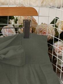 SHEIN Tall 大码女式休闲阔腿裤，带蝴蝶结装饰，适合日常休闲装/度假 - 橄欖綠 - 查看 3