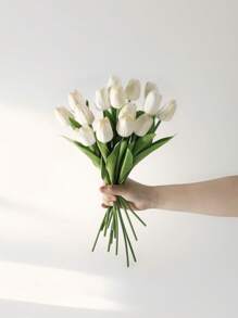 3PCS Artificial Tulip Fake Plants For Fall Desk Garden Room Decor Easter Spring Home Decoration - White - View 1