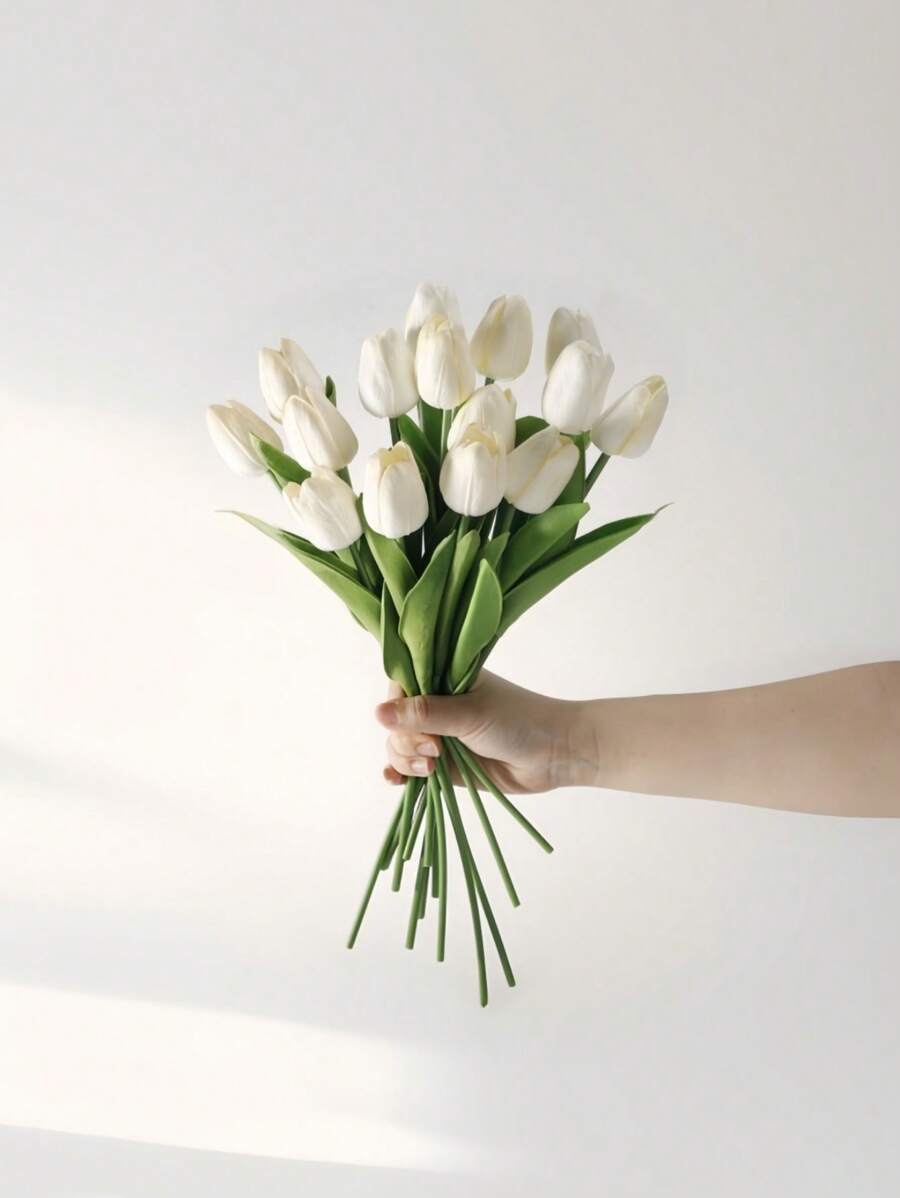 3PCS Artificial Tulip Fake Plants For Fall Desk Garden Room Decor Easter Spring Home Decoration - White - View 1