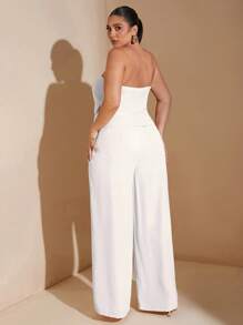 SHEIN Tall CURVE 大码女式优雅约会之夜纯色抹胸西装外套夏季套装，适合工作制服、办公室、仙女、美人鱼风格 - 白色 - 查看 2
