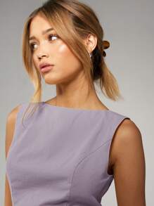 MISSGUIDED Mini Dress With Deep V Back Chic Evening Party Wedding Guest Formal Sleeveless Above Knee Length Summer Spring Elegant - Lilac Purple - View 3