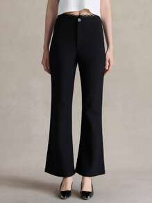 Briarwyn Women Solid Color Simple Casual Pants 4th Of July Airport Capri Pants Black Pants - Black - View 2