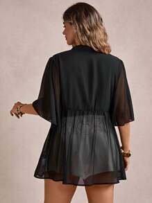 Freevana Camisa larga de chifón negro con bordado en el pecho, estilo país y música country para mujer de talla grande, ideal para festivales, conciertos, Nashville, Ibiza, estilo bohemio, campestre, vaquera, cottage core y salidas