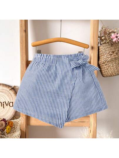 Loomiva Shorts con falda envolvente y nudo lateral con estampado de rayas para niña, shorts para niñas
