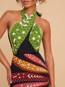 Travachic Summer Casual Dress For Holiday Dates, Beach Dress For Vacation With Cross-Neck Ties, Back Slit With Artistic Seafood Print, Women's Dress For Summer Beach Outings, School Uniform, Very Simple Outfit, Office Attire, Old Money Style Outfit, Teacher Outfit, Date Outfit, Women's Independence Day Dress, Graduation Season, Dress For Attending Wedding Season With Sisters For Afternoon Tea Gatherings On Holidays - Multicolor - View 3