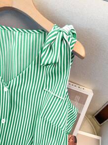 GlowEve CURVE Blusa casual elegante a rayas para mujer de talla grande, adecuada para primavera y verano - Verde - Ver 4