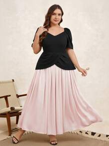 SHEIN Clasi Plus Size Elegant Color Block Dress - Pink - View 6
