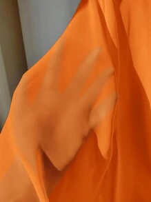 Solavibe Orange Casual Minimal Translucent Plus Size Thin Jacket - Burnt Orange - View 14