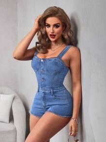 SHEIN SXY Damen schlanke passende sexy Denim-Romper für den Sommer
