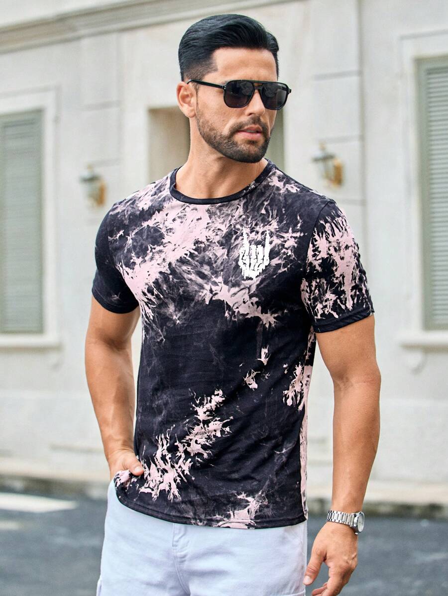 Manfinity VCAY Men's Summer Casual Tie Dye Print Short Sleeve T-Shirt - Grey - View 1