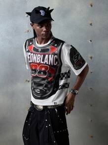 NEON BLANC Men's Street Fashion Knit Short Sleeve Printed Round Neck T-Shirt, Suitable For Summer