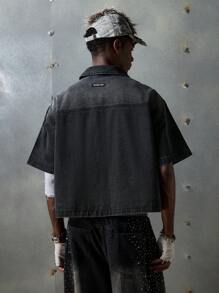 NEON BLANC Áo denim đính đá thời trang mùa hè cho nữ - Màu xám đen - Xem 5