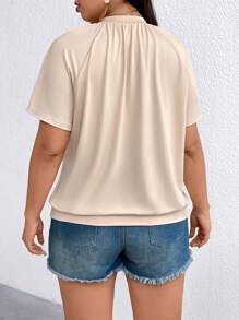 SHEIN LUNE Plus Size Summer Casual Solid Color Raglan Sleeve T-Shirt - Apricot - View 2