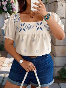 SHEIN Clasi Plus Size Random Flower Print Casual Vacation Shirt - Multicolor - View 5