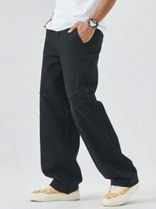 Chillumni Casual Loose Pocket Design Men's Denim Jeans Work Pants For Men - Black - View 1