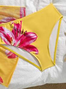 Set de traje de baño de 3 piezas para adolescentes con bikini triangular estampado floral y falda de playa, adecuado para vacaciones, estilo retro, playa, océano, elegancia y ternura