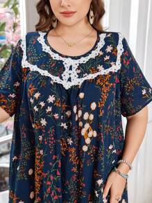 Lacomfia 大码女式短袖印花A字型阿拉伯连衣裙