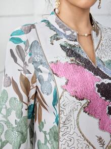 SHEIN Najma Elegantes locker sitzendes Kleid für Frauen mit floralen und Streublumen-Patchwork Applikationen an den Ärmeln