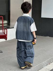 Dazy Kids Tween Boy Casual Washed Denim Top And Pants Set - Grey - View 2