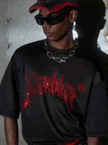 NEON BLANC 男士街头时尚水钻黑色针织T恤，适合夏季