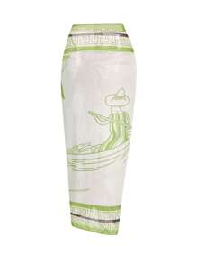 Swim Oasis 1 件女式扭纹肩带连体泳衣（含披肩和纱笼）