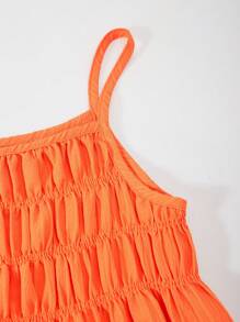 SHEIN Sparklyn Tween Girls Casual Sweet Lovely Textured Crinkle Fabric Cropped Tank Top With Relaxed Wide Leg Pants 2 Pieces Set, Suitable For Daily Commute, Holiday, Sisters Street Style, Spring/Summer - Orange - View 4