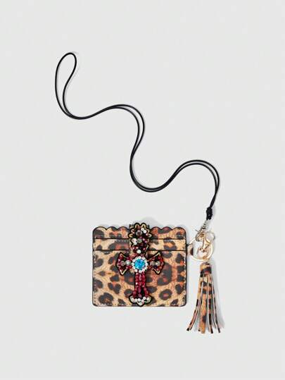 Grunge Punk 1 Stück handgemachter Schlüsselanhänger mit Leopardenmuster und Nieten, modischer Anhänger