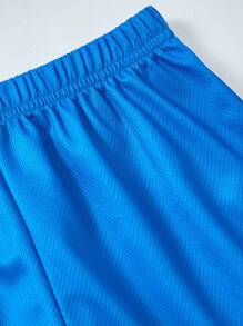 SHEIN Set de 2 piezas de camiseta gráfica y pantalón corto de chándal casual para niños/niños pequeños, cómodo, suave, versátil, color degradado, adecuado para atuendos, regreso a la escuela, fiestas, diario, escuela, viajes, deportes - Azul - Ver 4