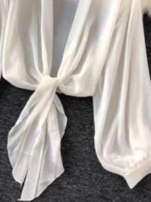 SHEIN Clasi Áo cánh tay dài lưới màu trơn cỡ lớn cho nữ rộng rãi thời trang - Màu be - Xem 4