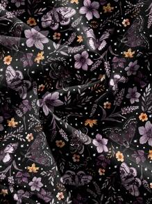 ROMWE Gothic Ditsy Floral, Plant, Stars & Moon Print Women Summer Holiday Skirt Suitable For Going Out - Black - View 4
